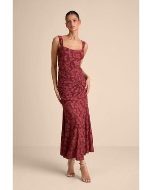 Lulus Celeste Floral Burnout Bustier Maxi Dress - Red