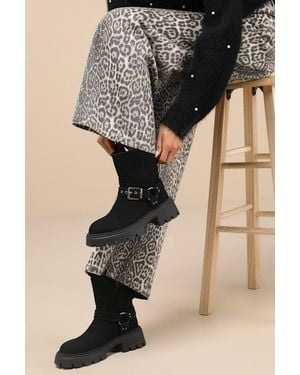 Lulus Rylander Suede Moto Ankle Boots - Black