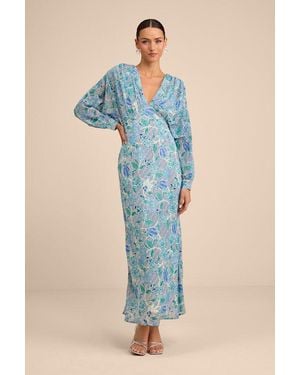 Lulus Azalea Multi Floral Long Sleeve Midi Dress - Blue