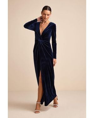 Lulus Angelina Velvet Twist-Front Maxi Dress - Blue