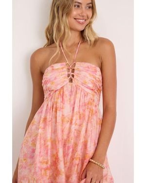 Lulus Kiele Multi Abstract Lace-Up Mini Dress - Pink
