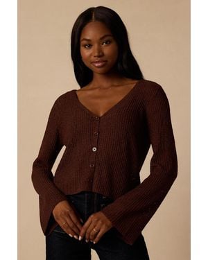 Lulus Springtime Sweetie Loose Knit Cardigan Sweater - Brown