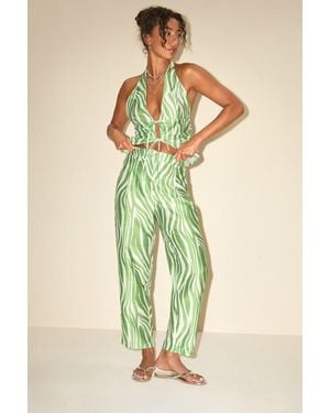 Lulus Meris Zebra Print Mid-Rise Trouser Pants - Green