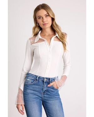 Lulus Wynette Sheer Embroidered Button-Up Top - White