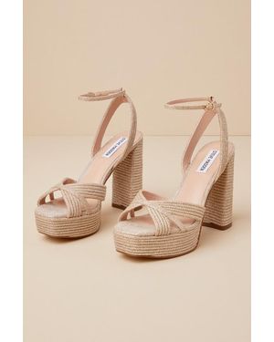 Steve Madden Laurel Glitter Platform Ankle Strap High Heel Sandals - Natural
