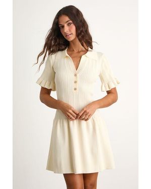 Lulus Yavina Cream Collared Skater Jumper Mini Dress - Natural