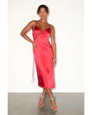 Lulus Tempting Silhouette Satin Lace-Up Midi Dress - Red
