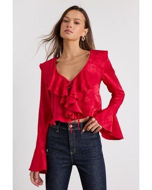 Lulus Esmina Jacquard Ruffled Tie-Front Top - Red