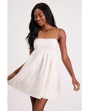 Lulus Roria Embroidered Babydoll Mini Dress - White