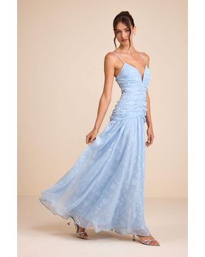 Lulus Payton Floral Burnout Drop Waist Maxi Dress - Blue