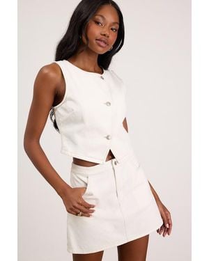Lulus Dayton Denim Mini Skirt - White