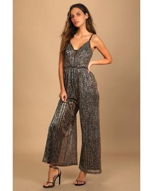 Lulus Disco Party Multi Metallic Wide-Leg Jumpsuit - Brown