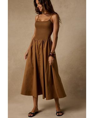 Lulus Tandria Smocked Sleeveless Midi Dress - Brown