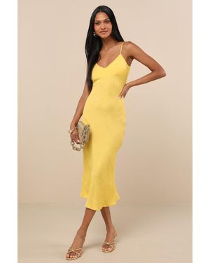 Lulus Tamia Textured Sleeveless Midi Slip Dress - Yellow