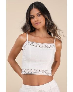 Lulus Anthoula Eyelet Embroidered Crochet Lace Crop Top - White