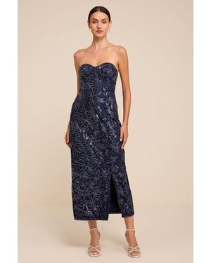 Lulus Beyza Sequin Beaded Strapless Midi Dress - Blue