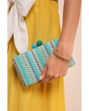 Shiraleah Positano Minaudiere Aqua Multi Woven Hard Case Clutch - Blue