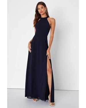 Lulus Confidently Charismatic Backless Halter Maxi Dress - Blue