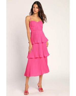 Lulus Cascading Crush Hot Tiered Midi Dress - Pink