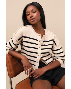 Lulus Mika And Striped Button-Up Cardigan - Natural