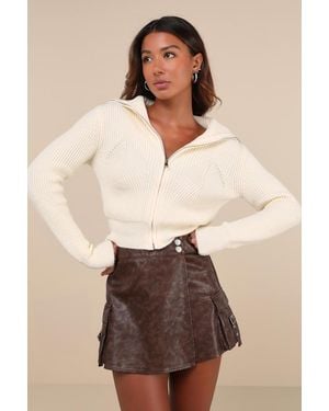 Lulus Iconic Travels Vegan Leather Cargo Skort - Brown