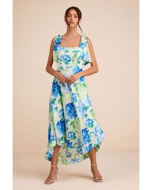 Lulus Fleurette Light Floral Tie-Strap Midi Dress - Blue