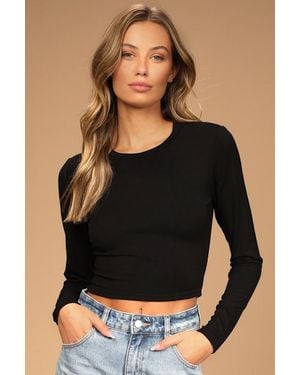 Lulus Begin With The Basics Long Sleeve Crop Top - Black