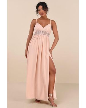 Lulus Kaylin Blush Pleated Lace Maxi Dress - Pink
