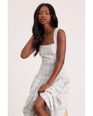 Lulus Matilda Plaid Drop Waist Midi Dress - White