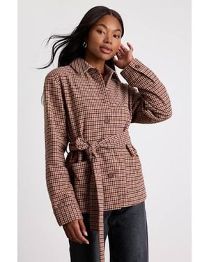 Lulus Kimley Multi Plaid Belted Collared Jacket - Brown
