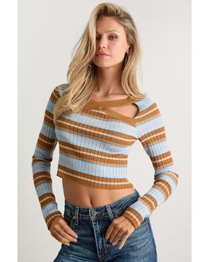 Lulus Tanea And Striped Cutout Jumper Top - Blue