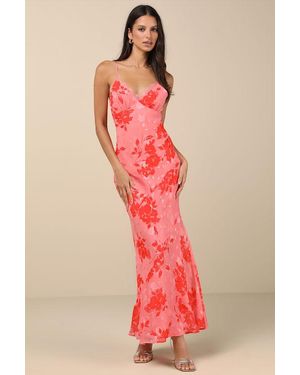 Lulus Ilaria Floral Burnout Maxi Dress - Red