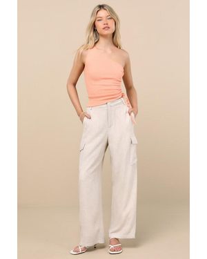 Lulus Cadelina Heather Linen Cargo Trouser Trousers - Natural