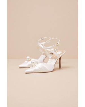 Dolce Vita Kaysey Vanilla Satin Pearl Pointed-Toe Ankle Strap Court Shoes - Natural