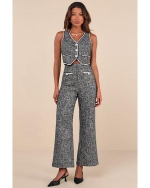 Lulus Poised Decision Tweed Lurex High-Rise Wide-Leg Pants - Blue