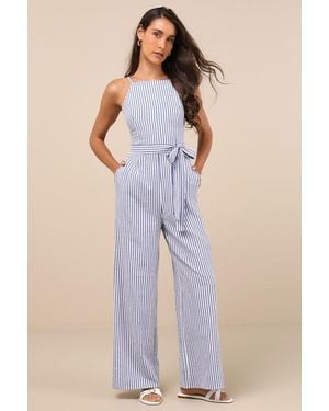 Lulus Messina Striped Wide-Leg Jumpsuit - Blue