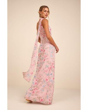 Lulus Adeline Floral One-Shoulder Scarf Maxi Dress - Pink