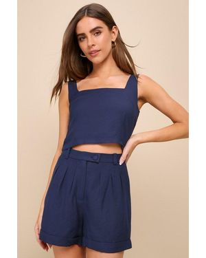 Lulus Set For Compliments Tailored High-Waisted Shorts - Blue