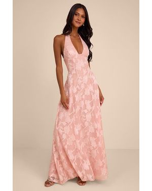 Lulus Maira Floral Burnout Halter Maxi Dress - Pink
