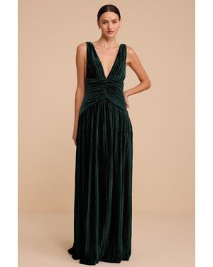 Lulus Kelina Velvet Pleated Drop Waist Maxi Dress - Blue