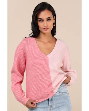 Lulus Winter Crush Colour Block Pullover Jumper - Pink