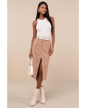 Lulus Refreshing Romance Corduroy Midi Skirt - Natural