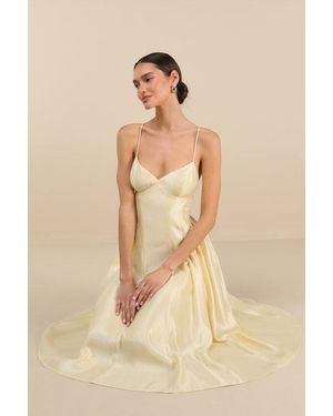 Lulus Paride Shiny Gathered Lace-Up Midi Dress - Natural