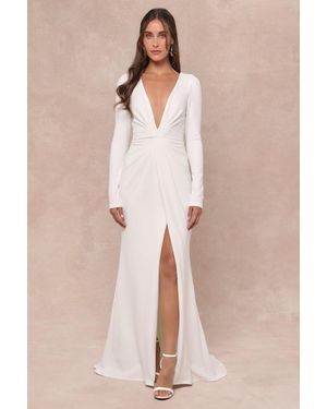 Lulus Stunning Romance Long Sleeve Mermaid Maxi Dress - Natural