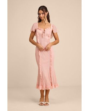 Lulus Aviara Lace Ruffled Flutter Sleeve Midi Dress - Pink