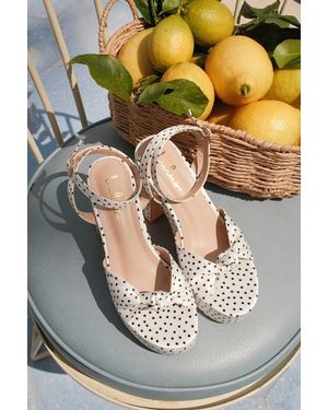 Lulus Rosamond Polka Dot Knotted Platform High Heel Sandals - Natural