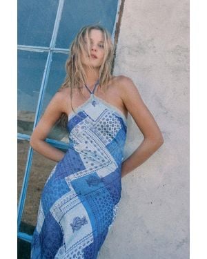Lulus Ellira Patchwork And Paisley Print Halter Maxi Dress - Blue