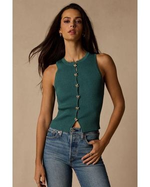 Lulus Conceptually Chic Ribbed Knit Button-Front Tank Top - Blue
