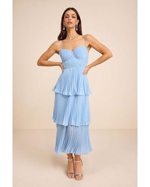 Lulus Cascading Crush Tiered Bustier Midi Dress in Yellow | Lyst Lulus Cascading Crush Tiered Bustier Midi Dress in Yellow | Lyst