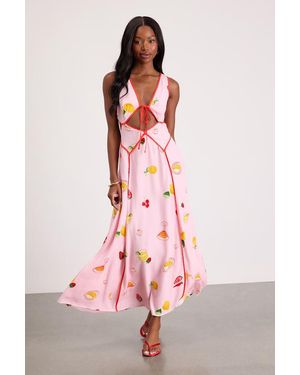 Lulus Nabina Multi Print Tie-Front Maxi Dress - Pink